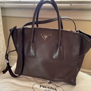 PRADA Brown City Calf Leather Twin Pocket Bag